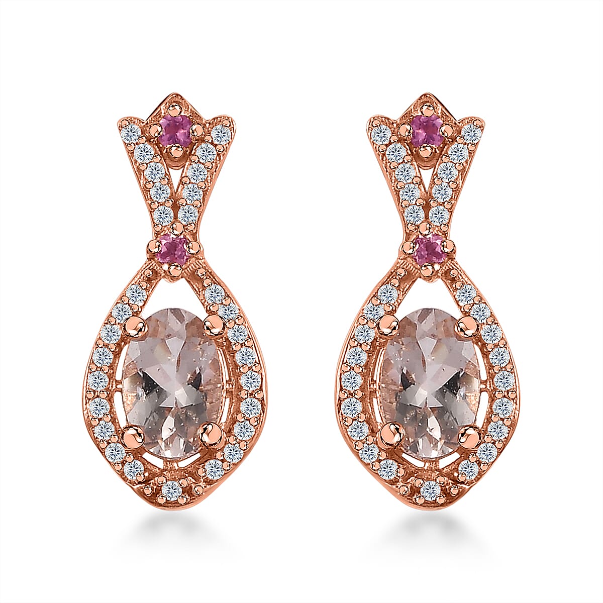 Premium Marropino Morganite and Multi Gemstone Earrings in Vermeil Rose Gold Over Sterling Silver 1.25 ctw image number 0