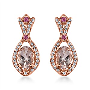 Premium Marropino Morganite and Multi Gemstone Earrings in Vermeil Rose Gold Over Sterling Silver 1.25 ctw