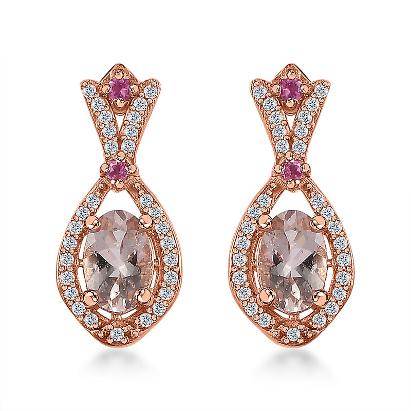 Premium Marropino Morganite and Multi Gemstone Earrings in Vermeil Rose Gold Over Sterling Silver 1.25 ctw