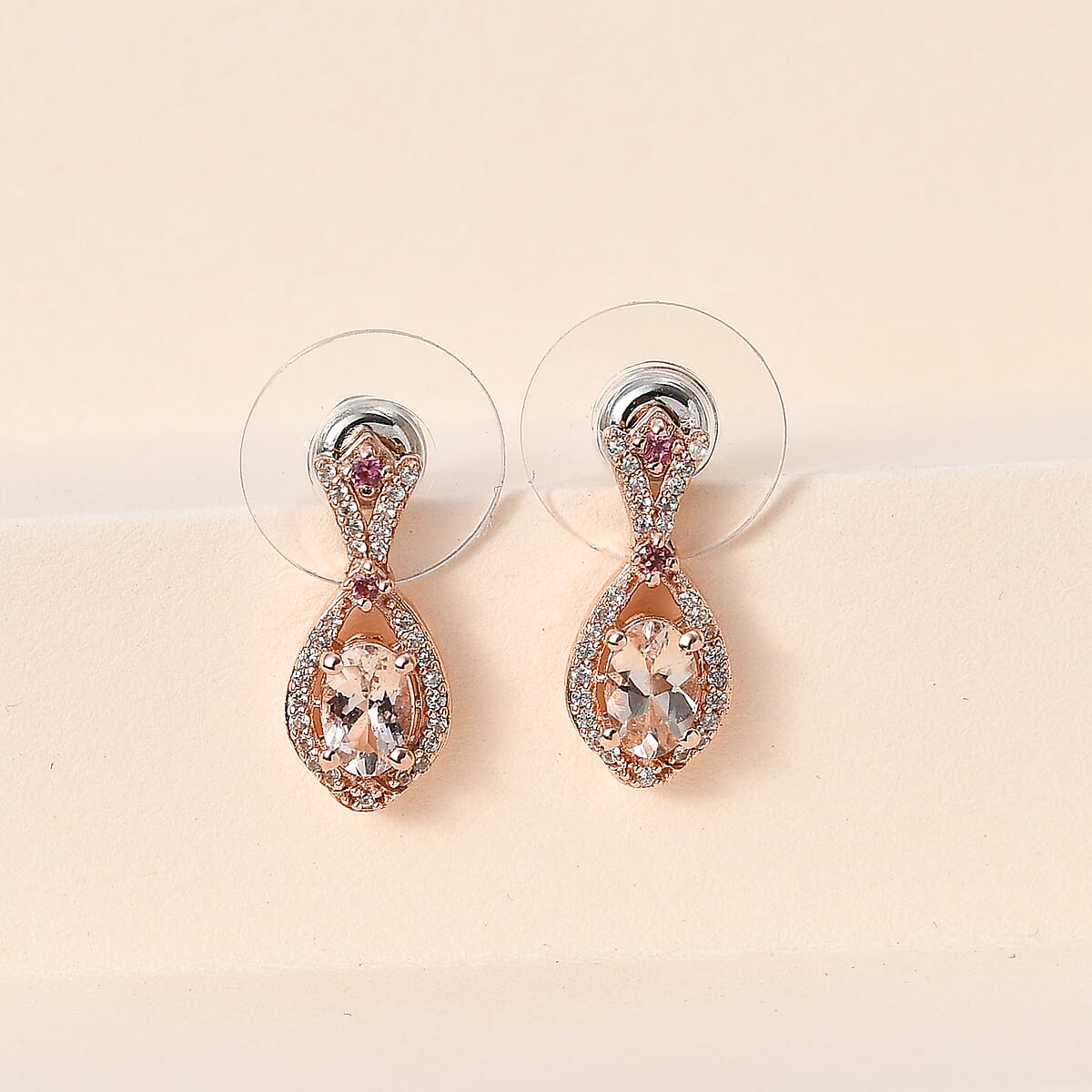 Premium Marropino Morganite and Multi Gemstone Earrings in Vermeil Rose Gold Over Sterling Silver 1.25 ctw image number 1