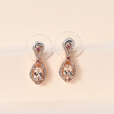 Premium Marropino Morganite and Multi Gemstone Earrings in Vermeil Rose Gold Over Sterling Silver 1.25 ctw