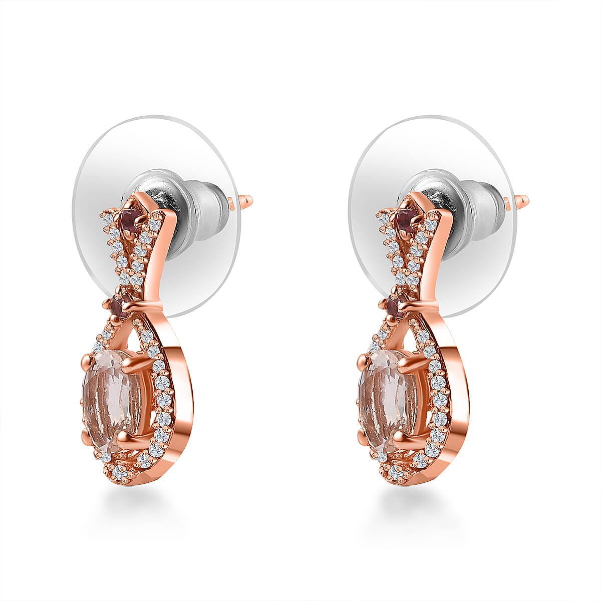Premium Marropino Morganite and Multi Gemstone Earrings in Vermeil Rose Gold Over Sterling Silver 1.25 ctw image number 2