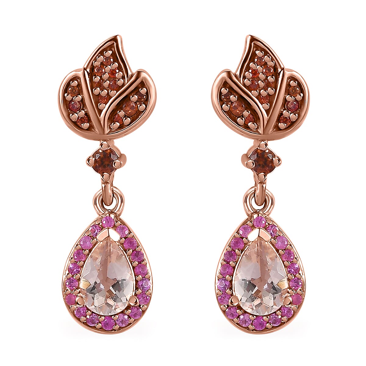 Premium Marropino Morganite and Multi Gemstone Earrings in Vermeil Rose Gold Over Sterling Silver 1.15 ctw