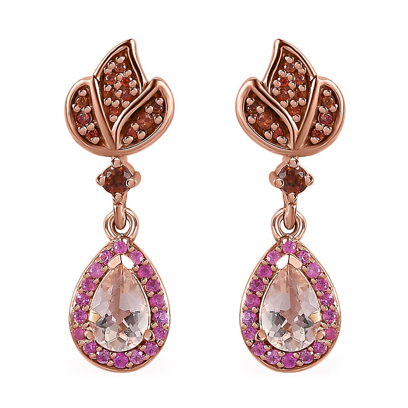 Premium Marropino Morganite and Multi Gemstone Earrings in Vermeil Rose Gold Over Sterling Silver 1.15 ctw