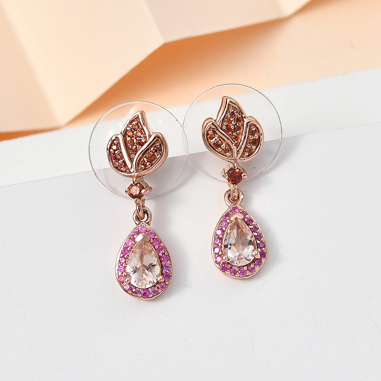 Premium Marropino Morganite and Multi Gemstone Earrings in Vermeil Rose Gold Over Sterling Silver 1.15 ctw