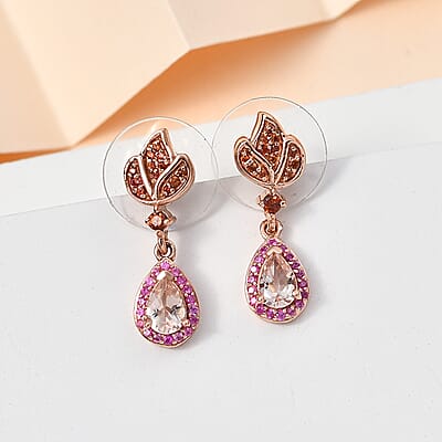 Premium Marropino Morganite and Multi Gemstone Earrings in Vermeil Rose Gold Over Sterling Silver 1.15 ctw