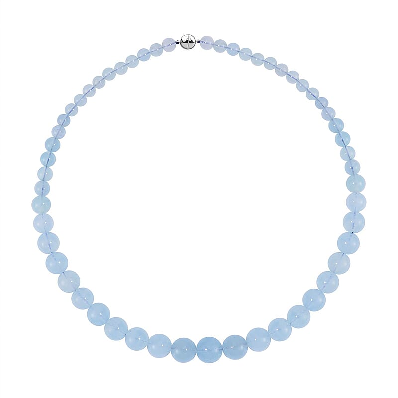 Mangoro Aquamarine 362.00 ctw Beaded Graduation Necklace 20 Inches with Magnetic Clasp in Rhodium Over Sterling Silver