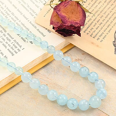 Mangoro Aquamarine 362.00 ctw Beaded Graduation Necklace 20 Inches with Magnetic Clasp in Rhodium Over Sterling Silver