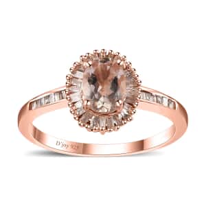 Premium Marropino Morganite, Natural Champagne and White Diamond Ring in Vermeil Rose Gold Over Sterling Silver (Size 10.0) 1.10 ctw
