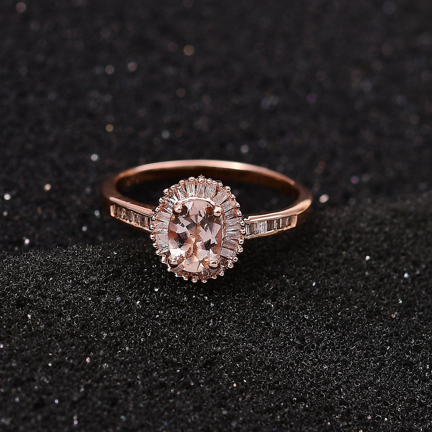 Premium Marropino Morganite, Natural Champagne and White Diamond Ring in Vermeil Rose Gold Over Sterling Silver (Size 10.0) 1.10 ctw