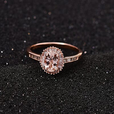 Premium Marropino Morganite, Natural Champagne and White Diamond Ring in Vermeil Rose Gold Over Sterling Silver (Size 10.0) 1.10 ctw