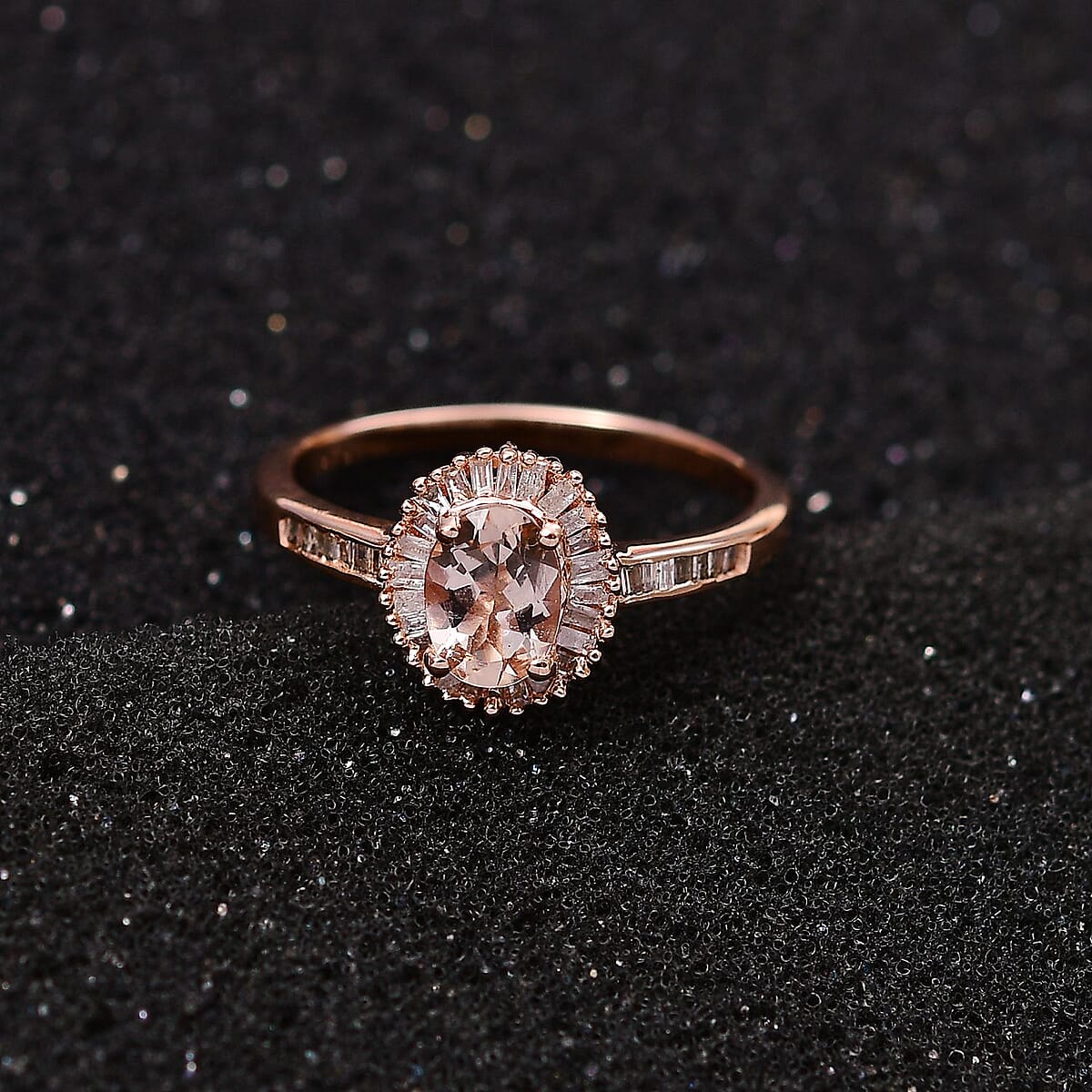 Premium Marropino Morganite, Natural Champagne and White Diamond Ring in Vermeil Rose Gold Over Sterling Silver (Size 6.0) 1.10 ctw image number 1