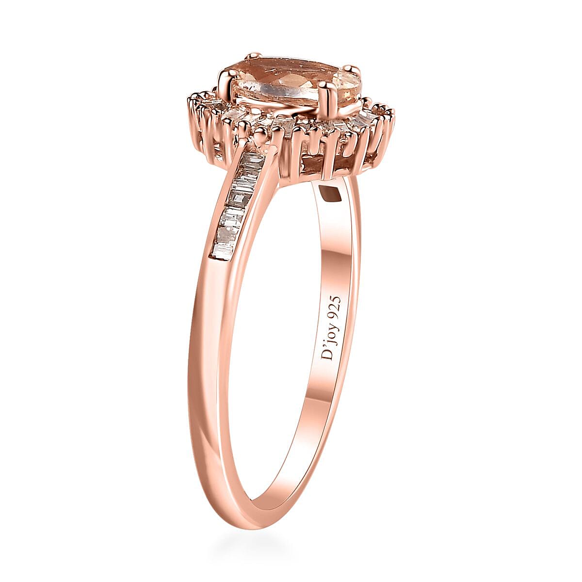 Premium Marropino Morganite, Natural Champagne and White Diamond Ring in Vermeil Rose Gold Over Sterling Silver (Size 6.0) 1.10 ctw image number 3