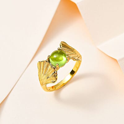 Peridot and Kanchanaburi Blue Sapphire 1.70 ctw Fancy Ring in Vermeil Yellow Gold Over Sterling Silver (Size 11.5)