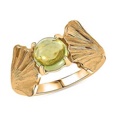 Peridot and Kanchanaburi Blue Sapphire 1.70 ctw Fancy Ring in Vermeil Yellow Gold Over Sterling Silver (Size 11.5)