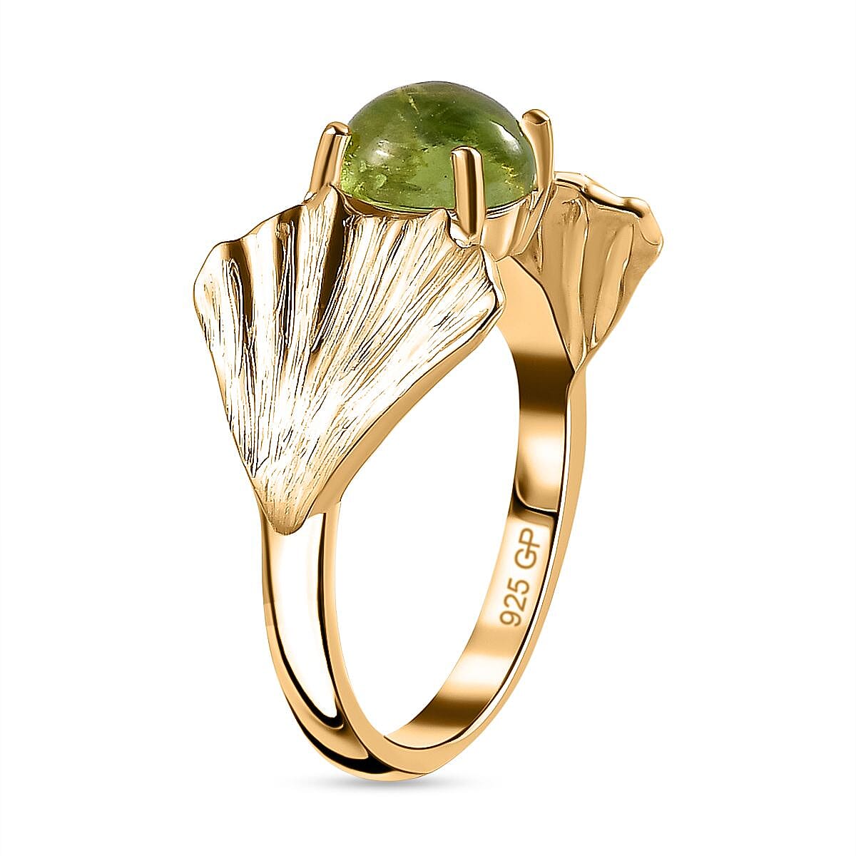 Peridot and Kanchanaburi Blue Sapphire 1.70 ctw Fancy Ring in Vermeil Yellow Gold Over Sterling Silver (Size 11.5)