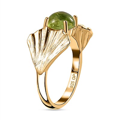 Peridot and Kanchanaburi Blue Sapphire 1.70 ctw Fancy Ring in Vermeil Yellow Gold Over Sterling Silver (Size 11.5)