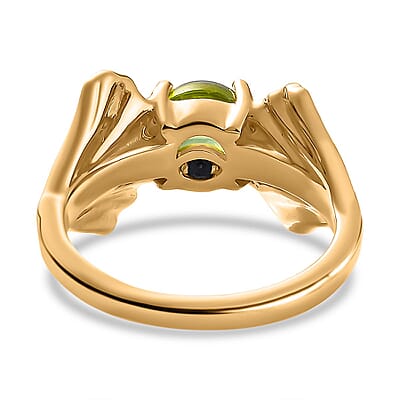 Peridot and Kanchanaburi Blue Sapphire 1.70 ctw Fancy Ring in Vermeil Yellow Gold Over Sterling Silver (Size 11.5)