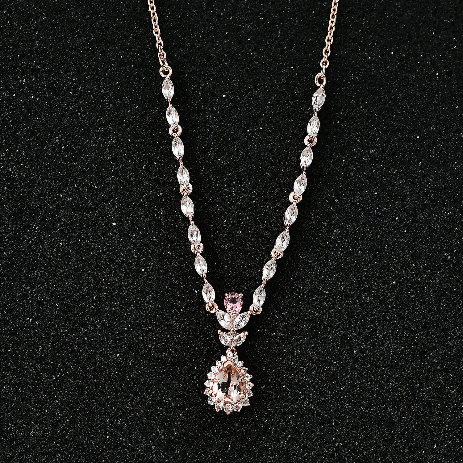 Premium Marropino Morganite and Multi Gemstone Drop Necklace 18-20 Inches in Vermeil Rose Gold Over Sterling Silver 3.00 ctw
