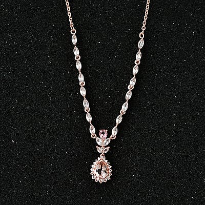 Premium Marropino Morganite and Multi Gemstone Drop Necklace 18-20 Inches in Vermeil Rose Gold Over Sterling Silver 3.00 ctw