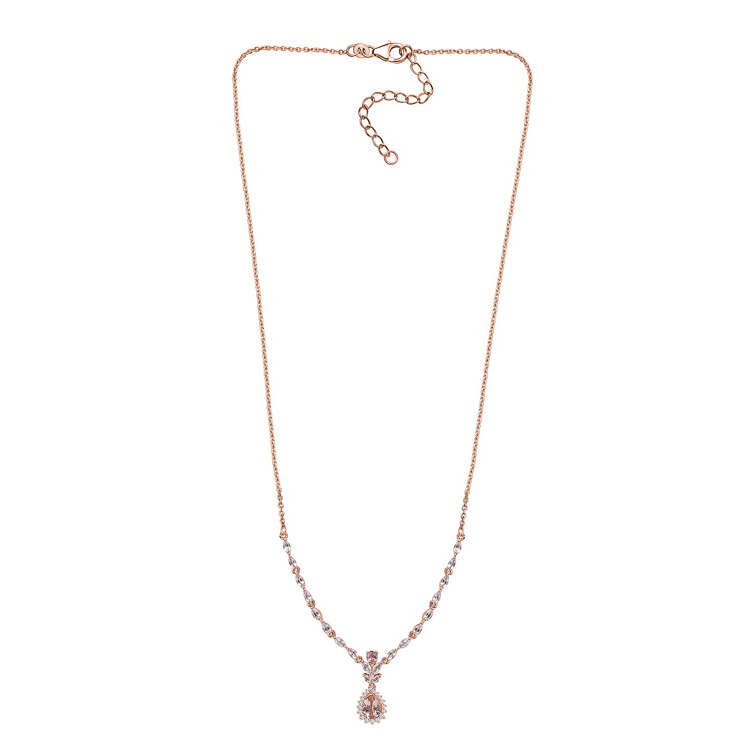 Premium Marropino Morganite and Multi Gemstone Drop Necklace 18-20 Inches in Vermeil Rose Gold Over Sterling Silver 3.00 ctw