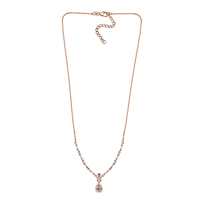 Premium Marropino Morganite and Multi Gemstone Drop Necklace 18-20 Inches in Vermeil Rose Gold Over Sterling Silver 3.00 ctw