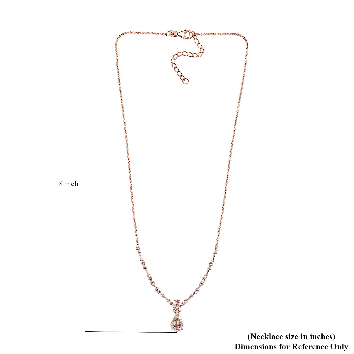 Premium Marropino Morganite and Multi Gemstone Drop Necklace 18-20 Inches in Vermeil Rose Gold Over Sterling Silver 3.00 ctw
