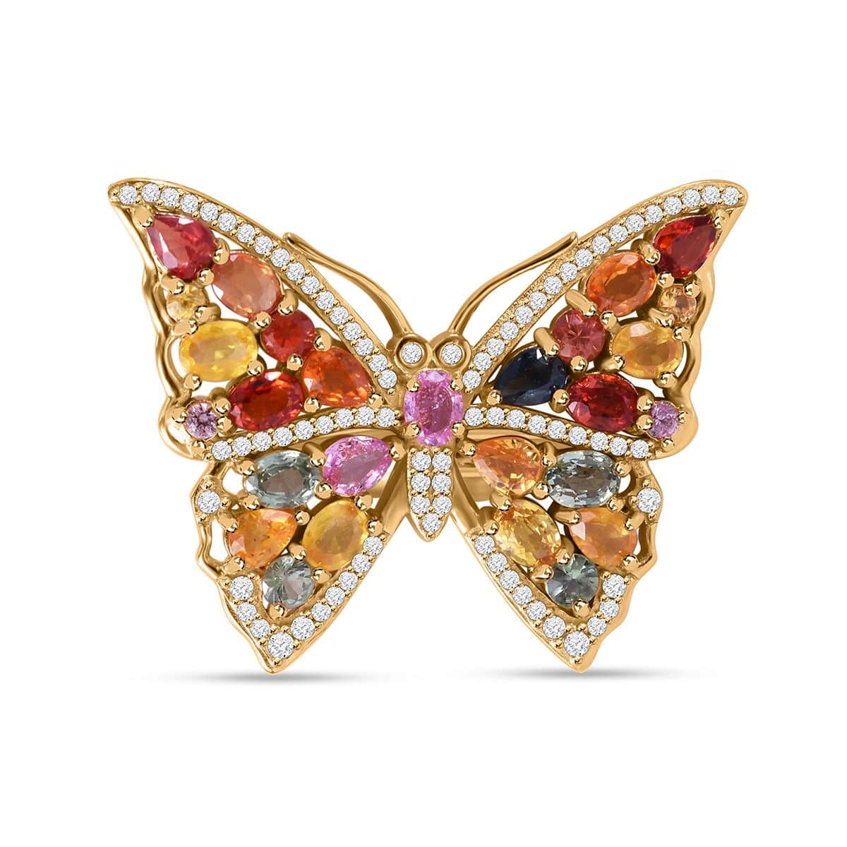 Rainbow Sapphire and Multi Gemstone Butterfly Ring in Vermeil Yellow Gold Over Sterling Silver (Size 6.0) 5.50 ctw image number 0