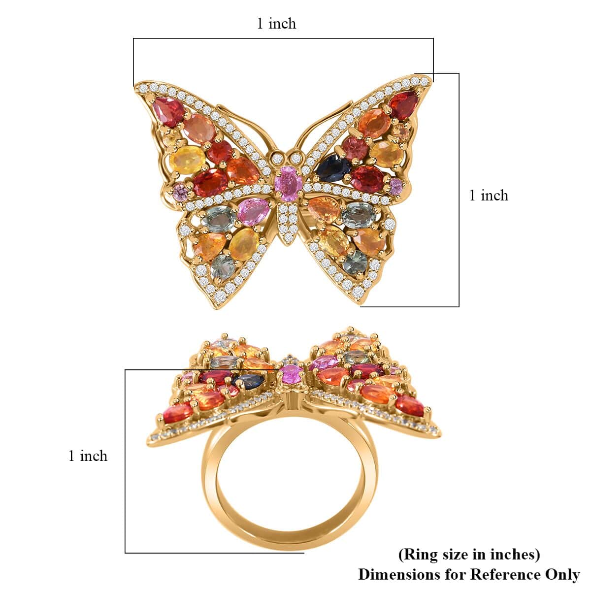 Rainbow Sapphire and Multi Gemstone Butterfly Ring in Vermeil Yellow Gold Over Sterling Silver (Size 6.0) 5.50 ctw image number 4