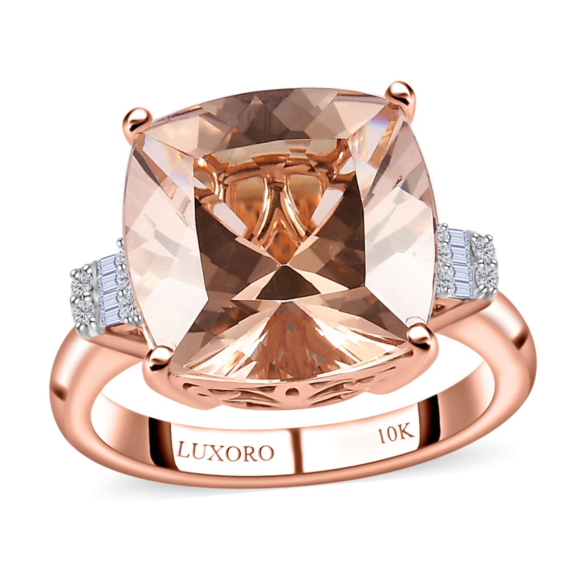 Luxoro 10K Rose Gold Premium Marropino Morganite and G-H I2 Diamond Ring (Size 10.0) 4.85 Grams 8.10 ctw image number 0