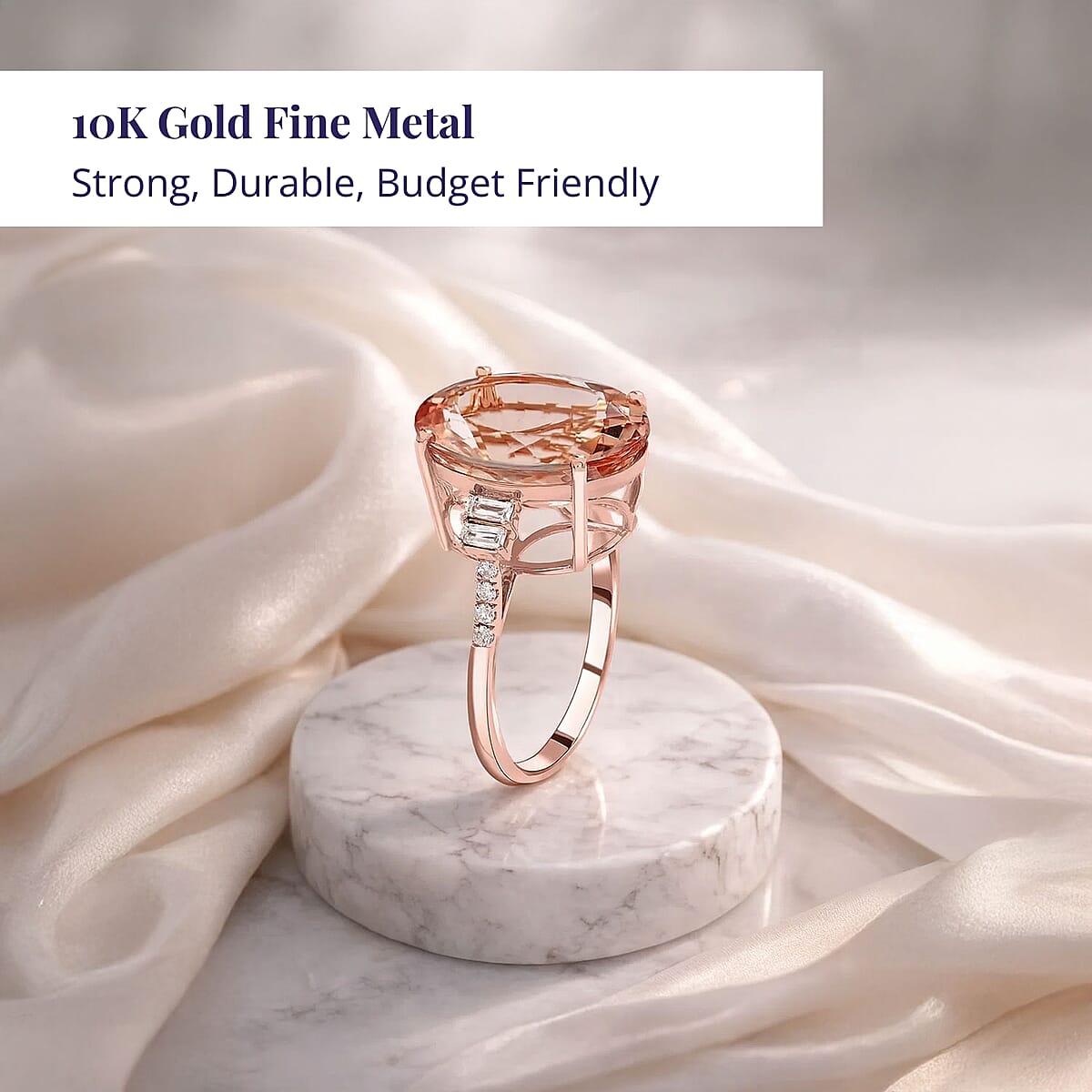 Luxoro 10K Rose Gold Premium Marropino Morganite, Diamond (G-H, I2) Ring (Size 10.5) (4.85 g) 8.10 ctw image number 2