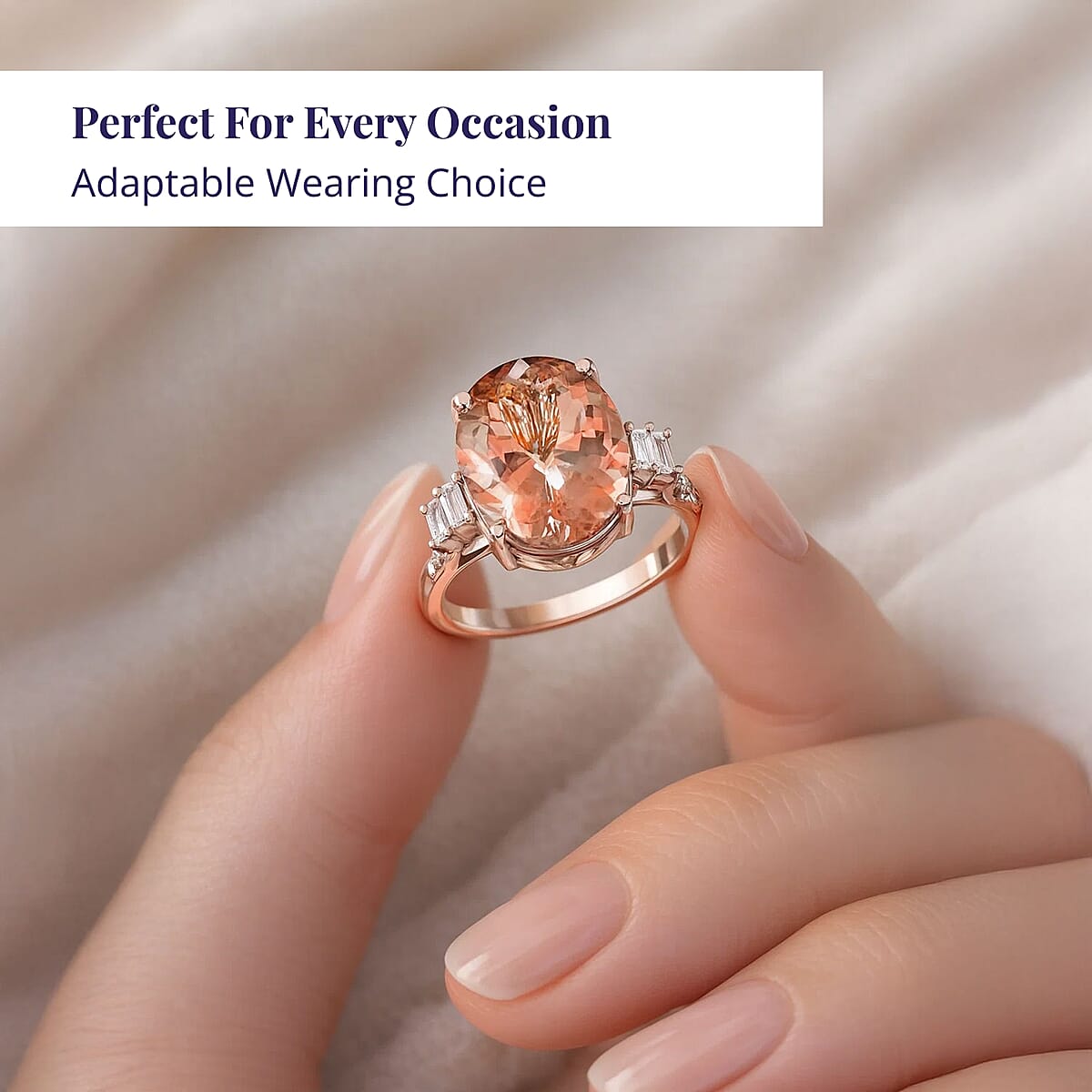 Luxoro 10K Rose Gold Premium Marropino Morganite, Diamond (G-H, I2) Ring (Size 11.5) (4.85 g) 8.10 ctw image number 4