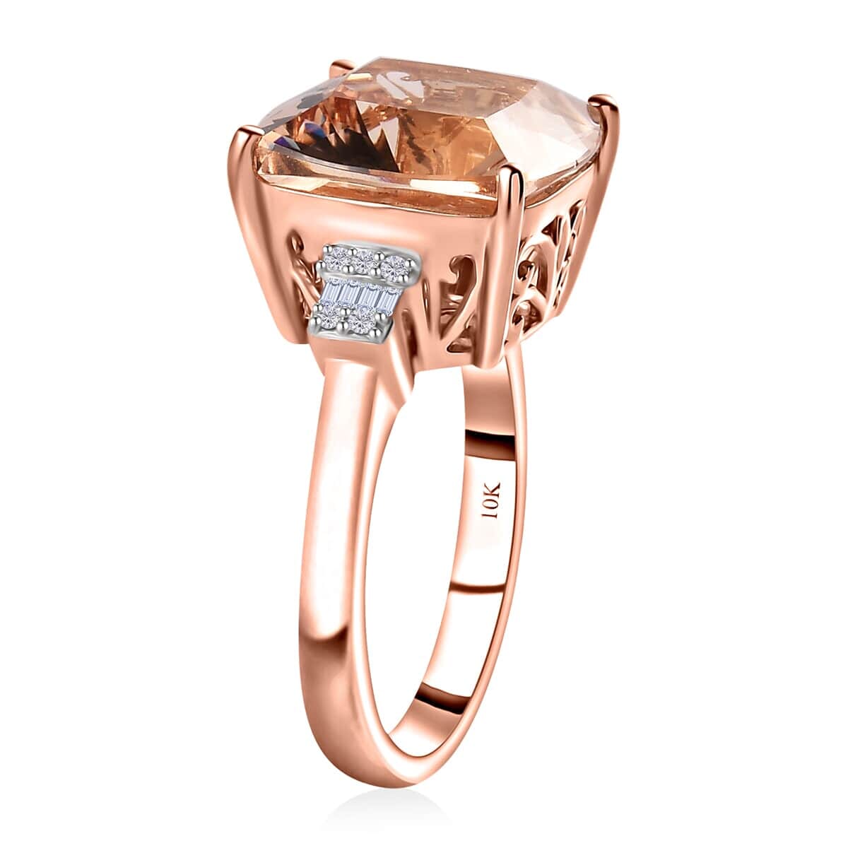 Luxoro 10K Rose Gold Premium Marropino Morganite and G-H I2 Diamond Ring (Size 7.0) 4.85 Grams 8.10 ctw image number 3