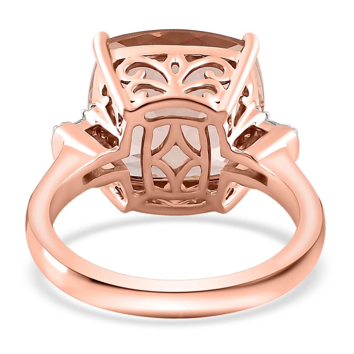 Luxoro 10K Rose Gold Premium Marropino Morganite and G-H I2 Diamond Ring (Size 7.0) 4.85 Grams 8.10 ctw image number 4