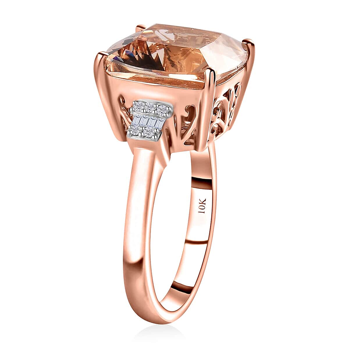Luxoro 10K Rose Gold Premium Marropino Morganite, Diamond (G-H, I2) Ring (Size 9.5) (4.85 g) 8.10 ctw image number 3
