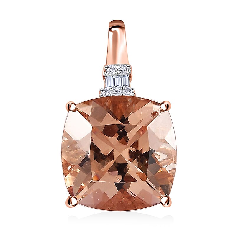 Luxoro 10K Rose Gold Premium Marropino Morganite and G-H I2 Diamond Pendant without Chain 8.00 ctw
