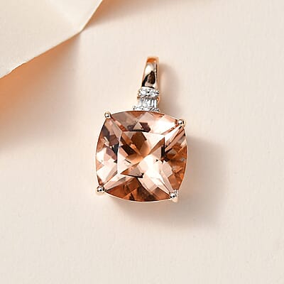 Luxoro 10K Rose Gold Premium Marropino Morganite and G-H I2 Diamond Pendant without Chain 8.00 ctw