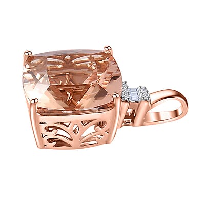 Luxoro 10K Rose Gold Premium Marropino Morganite and G-H I2 Diamond Pendant without Chain 8.00 ctw