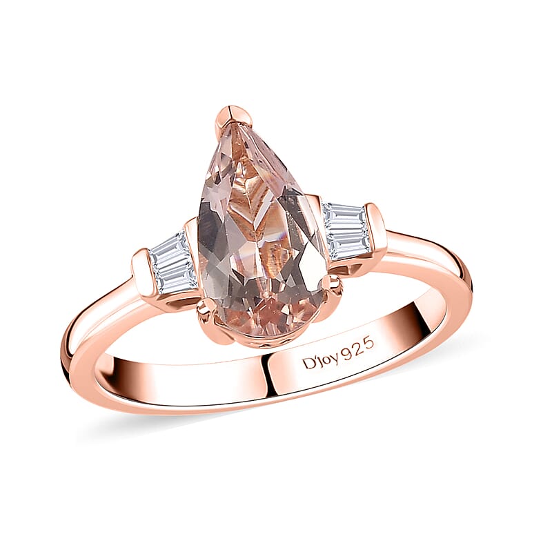 Premium Marropino Morganite and Moissanite Ring in Vermeil Rose Gold Over Sterling Silver (Size 10.0) 1.40 ctw