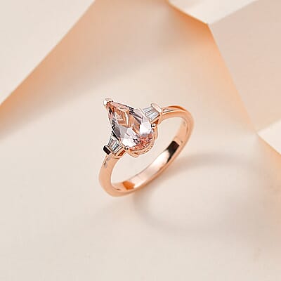 Premium Marropino Morganite and Moissanite Ring in Vermeil Rose Gold Over Sterling Silver (Size 10.0) 1.40 ctw