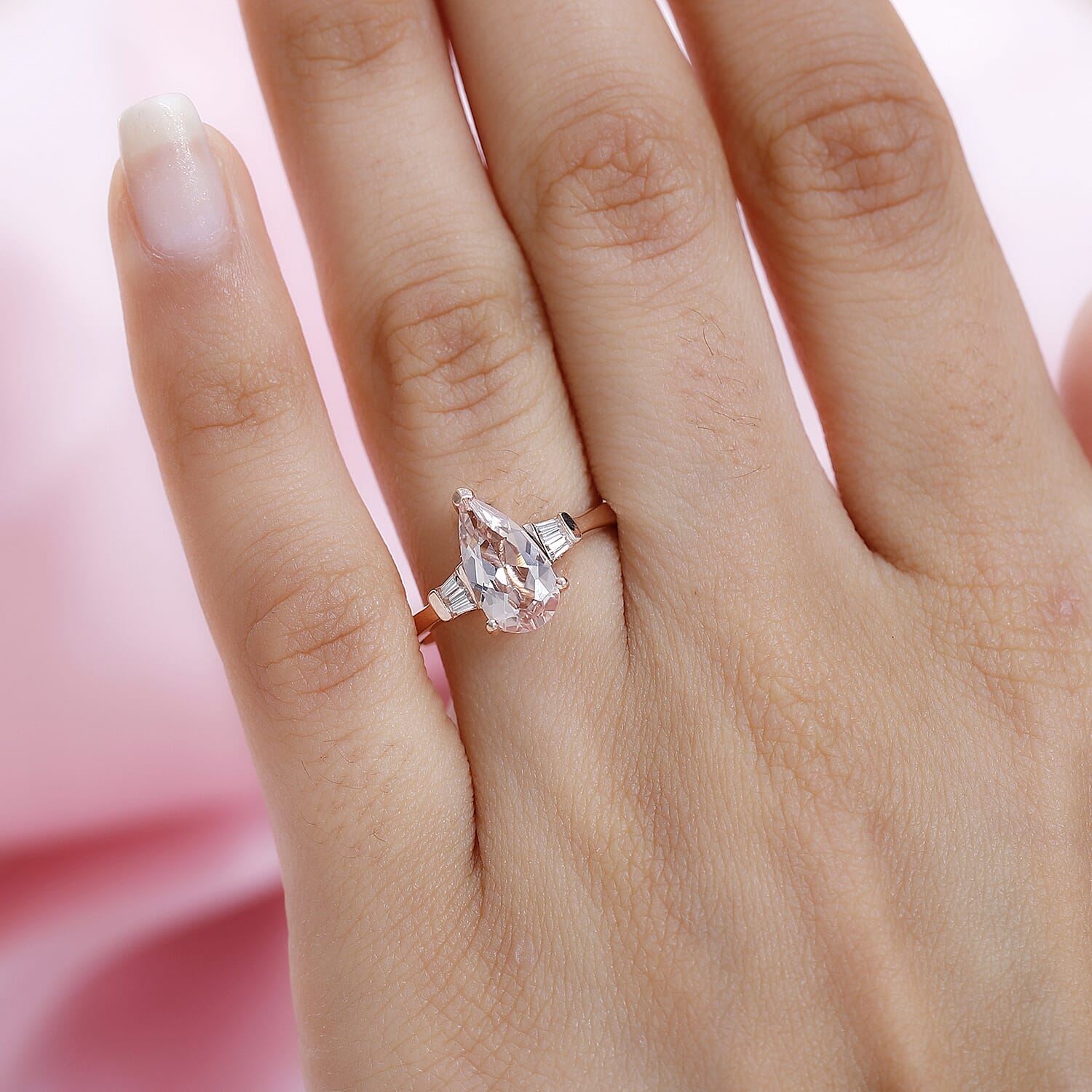 Premium Marropino Morganite and Moissanite Ring in Vermeil Rose Gold Over Sterling Silver (Size 10.0) 1.40 ctw