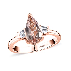 Premium Marropino Morganite and Moissanite Ring in Vermeil Rose Gold Over Sterling Silver (Size 9.0) 1.40 ctw