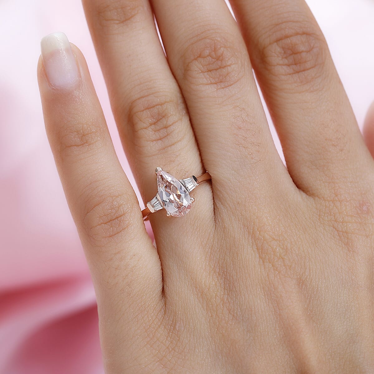 Premium Marropino Morganite and Moissanite Ring in Vermeil Rose Gold Over Sterling Silver (Size 9.0) 1.40 ctw image number 2