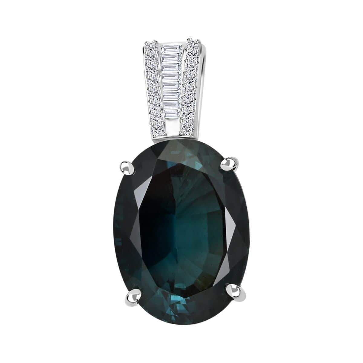 Certified Luxoro 14K White Gold AAA Monte Belo Indicolite and G-H I2 Diamond Pendant 11.50 ctw image number 0