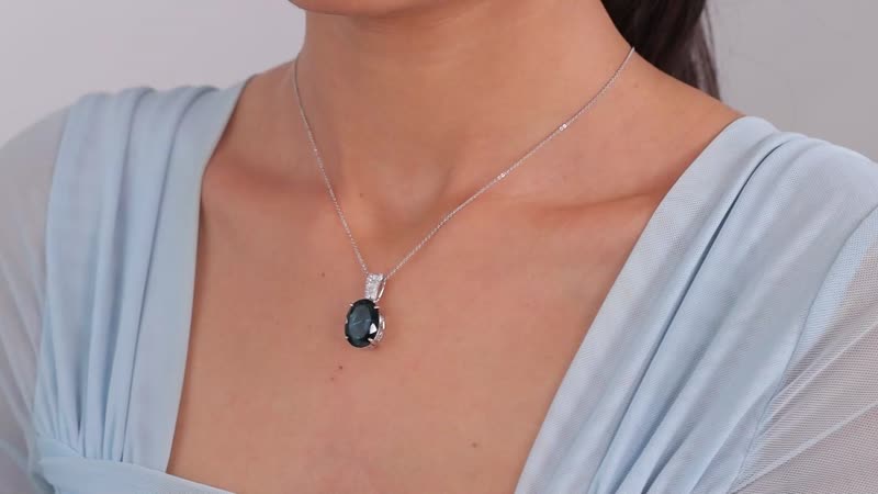 Luxoro 14K White Gold AAA Monte Belo Indicolite and G-H I2 Diamond Pendant without Chain 11.50 ctw