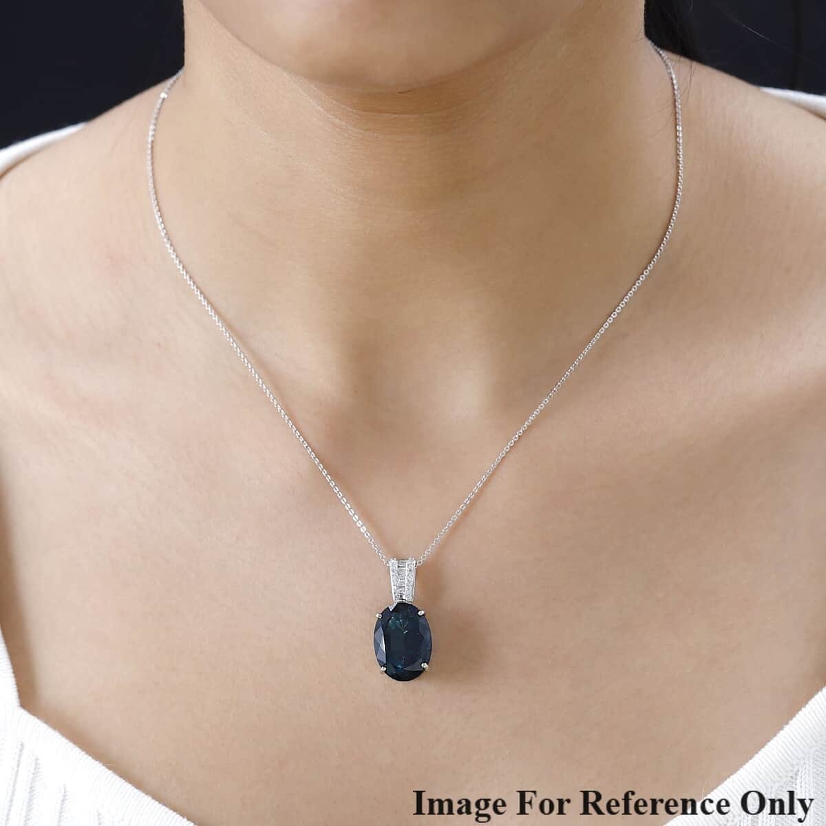 Certified Luxoro 14K White Gold AAA Monte Belo Indicolite and G-H I2 Diamond Pendant 11.50 ctw image number 2
