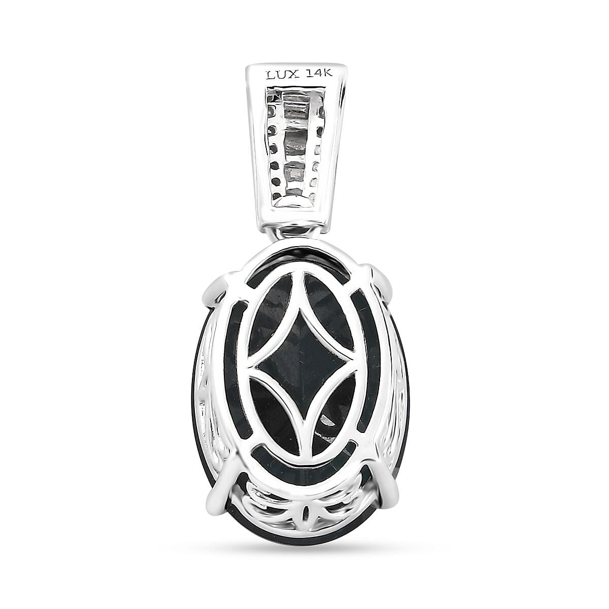 Luxoro 14K White Gold AAA Monte Belo Indicolite and G-H I2 Diamond Pendant without Chain 11.50 ctw
