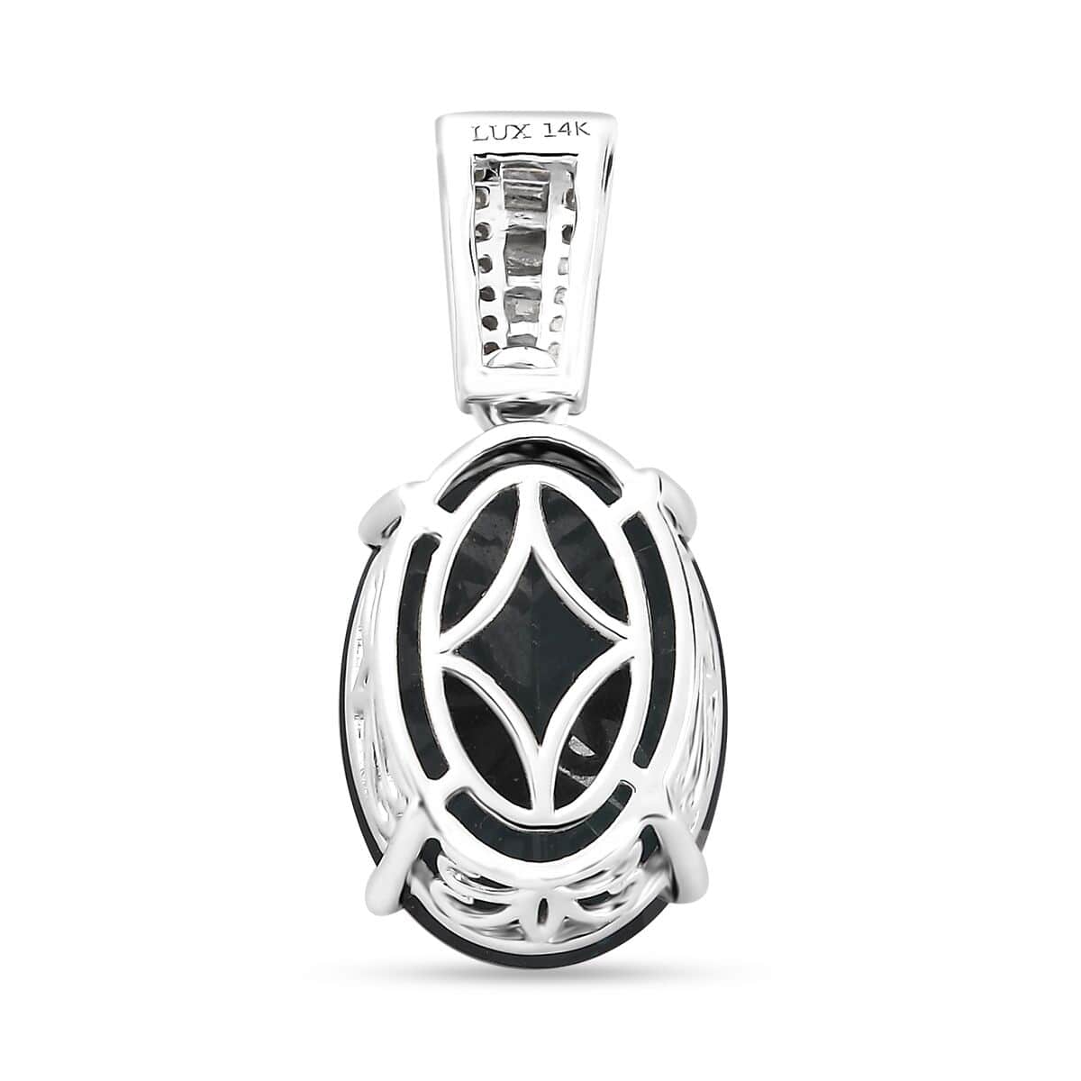 Certified Luxoro 14K White Gold AAA Monte Belo Indicolite and G-H I2 Diamond Pendant 11.50 ctw image number 4