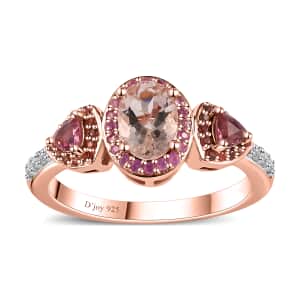 Premium Marropino Morganite and Multi Gemstone Triple Halo Ring in Vermeil Rose Gold Over Sterling Silver (Size 10.0) 1.50 ctw