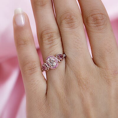 Premium Marropino Morganite and Multi Gemstone Triple Halo Ring in Vermeil Rose Gold Over Sterling Silver (Size 10.0) 1.50 ctw